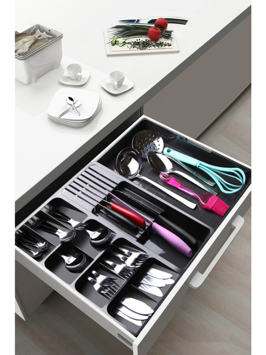 punkto. Besteckkasten ausziehbar 30–50 cm, Anthrazit – flexibler Schubladen-Organizer