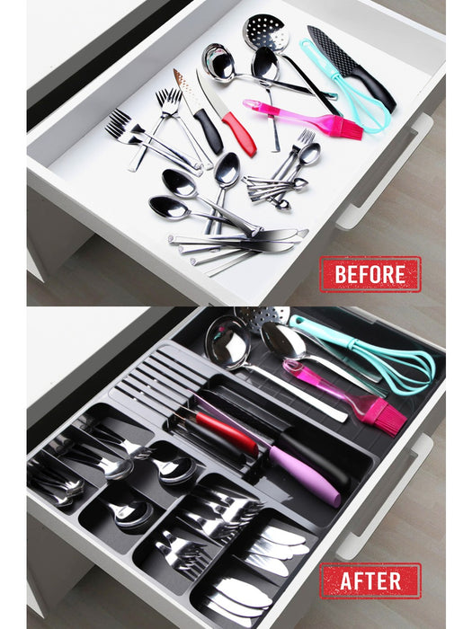 punkto. Besteckkasten ausziehbar 30–50 cm, Anthrazit – flexibler Schubladen-Organizer