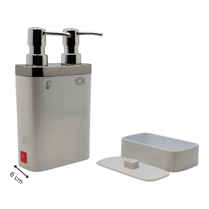 2-in-1 Küchen-Seifenspender mit Schwammhalter – Doppelkammer für Handseife & Spülmittel, 300 + 500 ml
