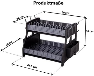 punkto. 2-stöckiges Abtropfgestell im Hasir-Design mit Besteckkorb & 6 Haken, 50x30x34 cm – Anthrazit