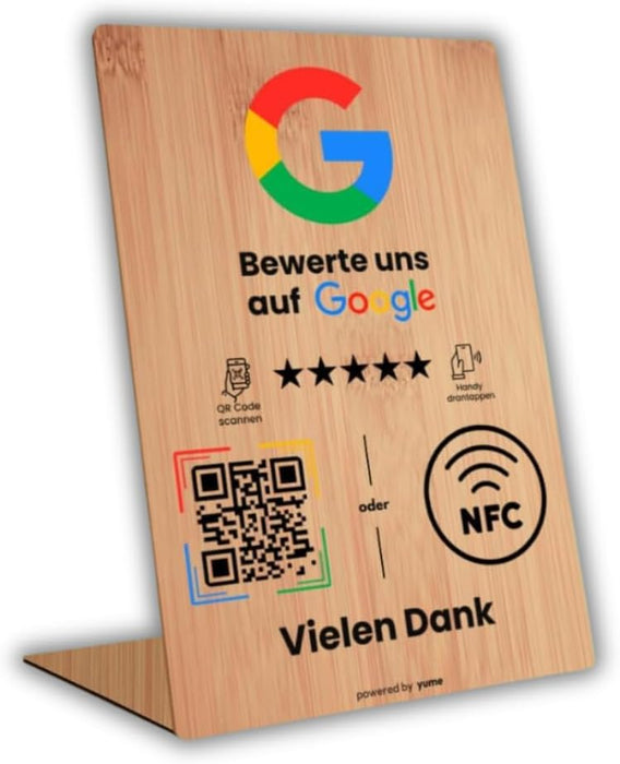 Google Bewertungsständer mit NFC & QR-Code – wir richten ihn für Sie ein