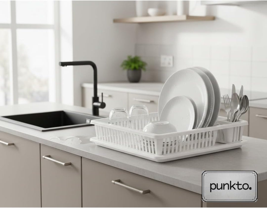 punkto. Elite Abtropfgestell mit Abtropfschale, 46x38x9 cm, BPA-frei & spülmaschinenfest – Weiß