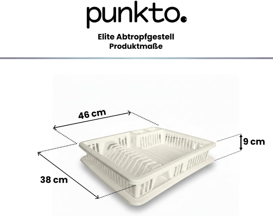 punkto. Elite Abtropfgestell mit Abtropfschale, 46x38x9 cm, BPA-frei & spülmaschinenfest – Weiß