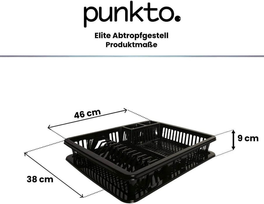 punkto. Elite Abtropfgestell mit Abtropfschale, 46x38x9 cm, BPA-frei & spülmaschinenfest – Schwarz