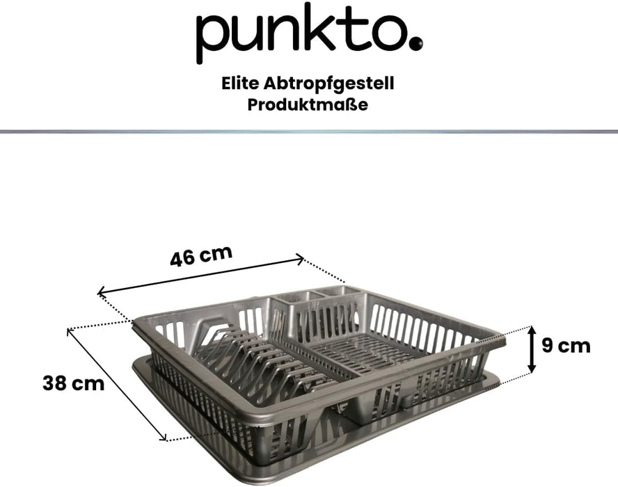 punkto. Elite Abtropfgestell mit Abtropfschale, 46x38x9 cm, BPA-frei & spülmaschinenfest – Grau