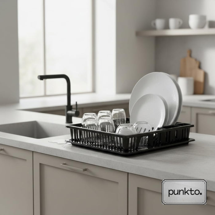 punkto. Elite Abtropfgestell mit Abtropfschale, 46x38x9 cm, BPA-frei & spülmaschinenfest – Schwarz