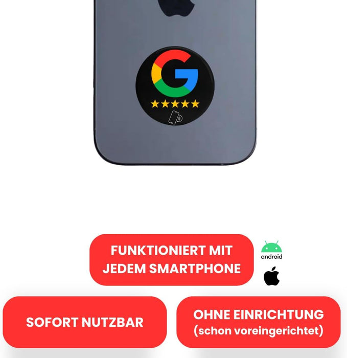 NFC Google Bewertungssticker Schwarz, 30 mm, Epoxy – wir richten ihn für Sie ein