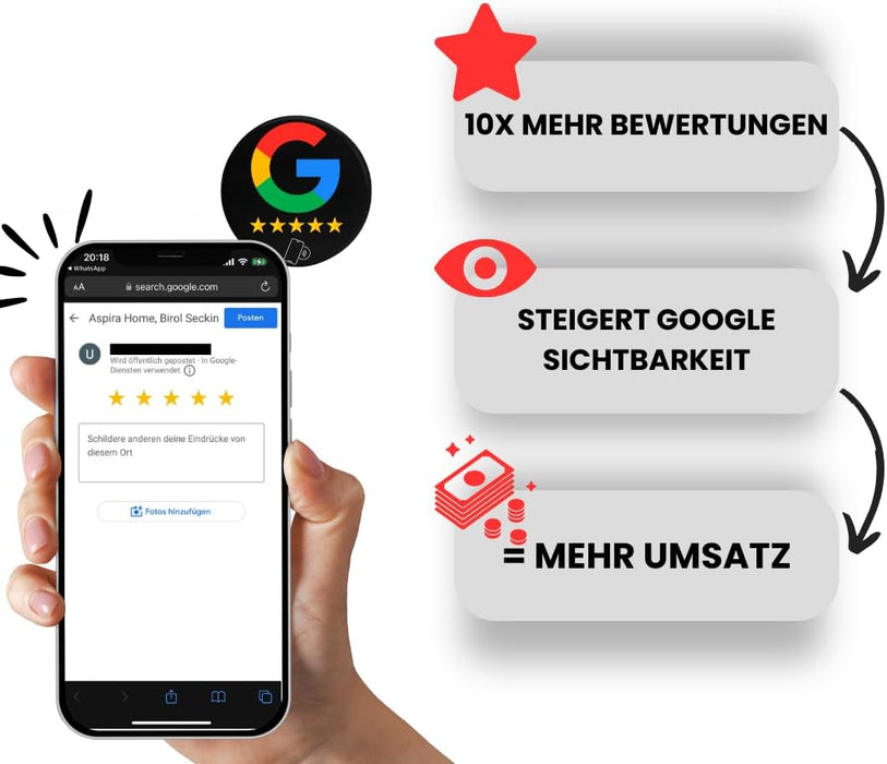 NFC Google Bewertungssticker Schwarz, 30 mm, Epoxy – wir richten ihn für Sie ein