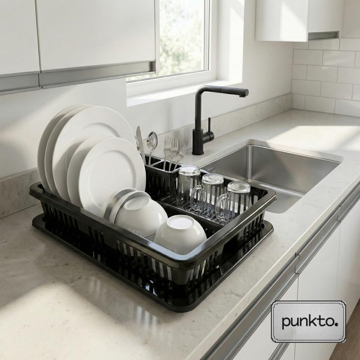 punkto. Elite Abtropfgestell mit Abtropfschale, 46x38x9 cm, BPA-frei & spülmaschinenfest – Schwarz