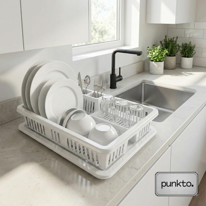 punkto. Elite Abtropfgestell mit Abtropfschale, 46x38x9 cm, BPA-frei & spülmaschinenfest – Weiß