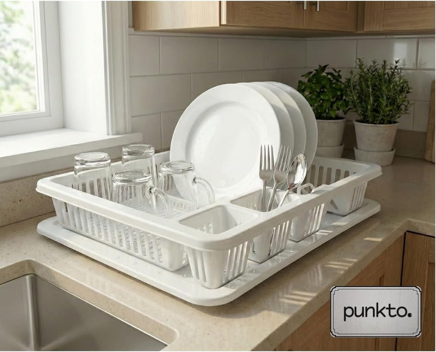 punkto. Elite Abtropfgestell mit Abtropfschale, 46x38x9 cm, BPA-frei & spülmaschinenfest – Weiß