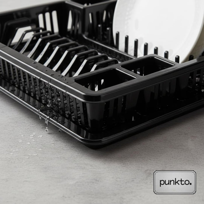punkto. Elite Abtropfgestell mit Abtropfschale, 46x38x9 cm, BPA-frei & spülmaschinenfest – Schwarz