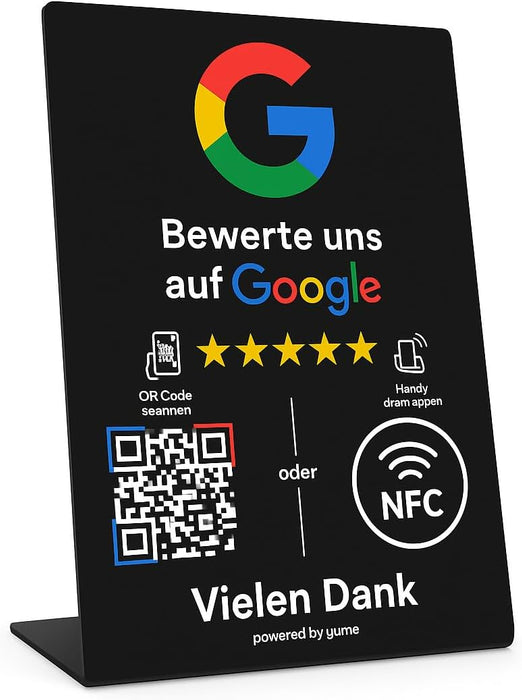 Google Bewertungsständer mit NFC & QR-Code – wir richten ihn für Sie ein
