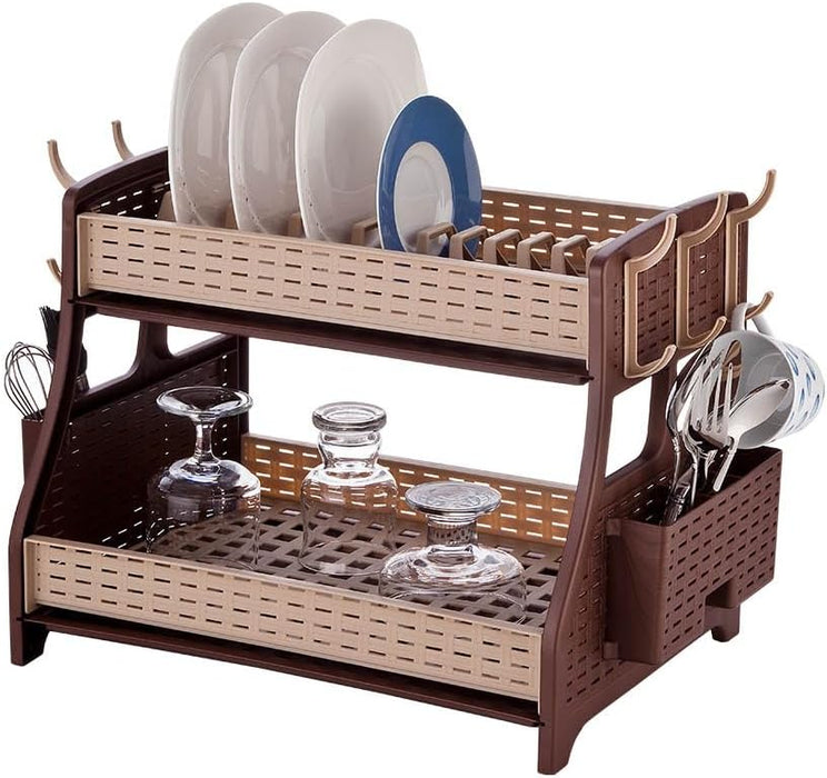 punkto. 2-stöckiges Abtropfgestell im Hasir-Design mit Besteckkorb & 6 Haken, 50x30x34 cm – Braun