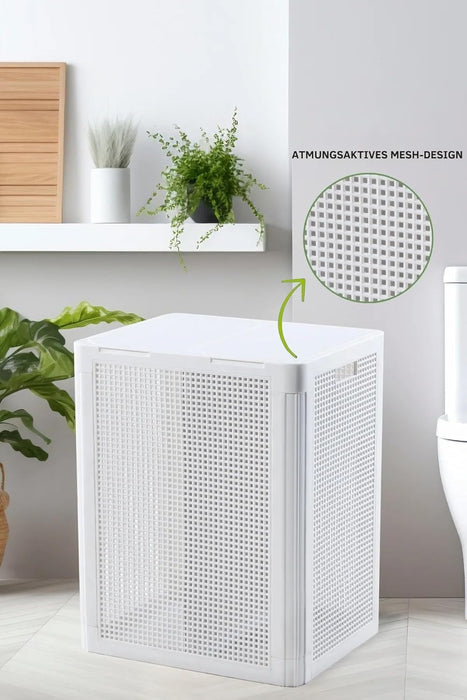 punkto. Smartdual Wäschekorb 84 L mit 2 Kammern & getrennten Deckeln – Weiß