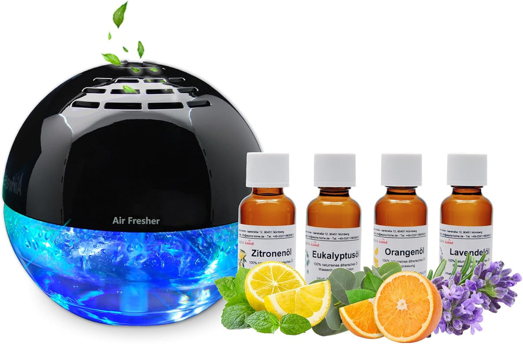 AirFresher mit Ionisator & Duftzerstäuber – inkl. 4 Duftöle à 30 ml (Eukalyptus, Zitrone, Orange, Lavendel)