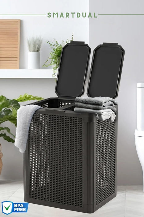 punkto. Smartdual Wäschekorb 84 L mit 2 Kammern & getrennten Deckeln – Anthrazit