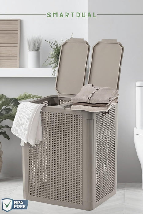 punkto. Smartdual Wäschekorb 84 L mit 2 Kammern & getrennten Deckeln – Grau