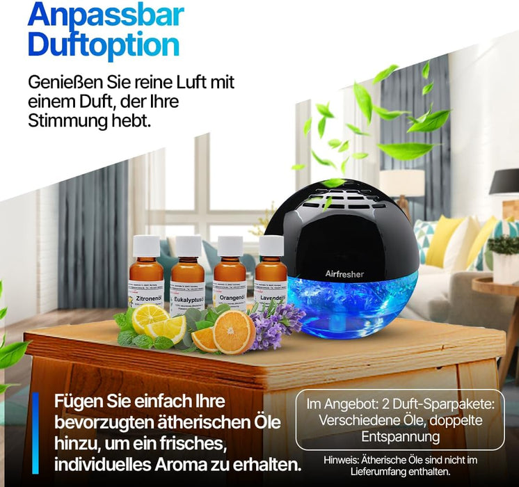 AirFresher Luftreiniger mit Ionisator, LED-Licht & Aroma-Diffuser – leise, 12 W