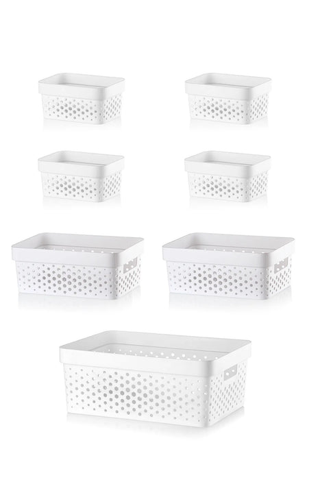 Aufbewahrungskörbe 7er Set aus Kunststoff – BPA-frei, stapelbar & nestbar, für Bad & Küche