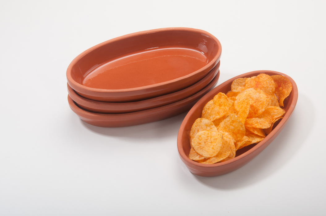 Auflaufform oval aus Ton, 700 ml, 23x13x3,5 cm, glasiert/natur – 4er Set, Handarbeit