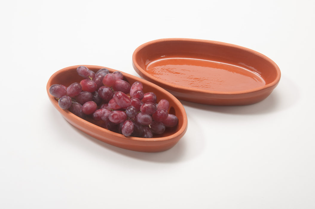 Auflaufform oval aus Ton, 700 ml, 23x13x3,5 cm, glasiert/natur – 4er Set, Handarbeit