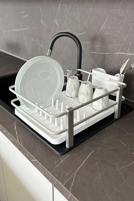 Küchen-Organizer Set 3-teilig – Abtropfgestell, Löffelablage & Schwammhalter, rostfrei, 33×43×15 cm