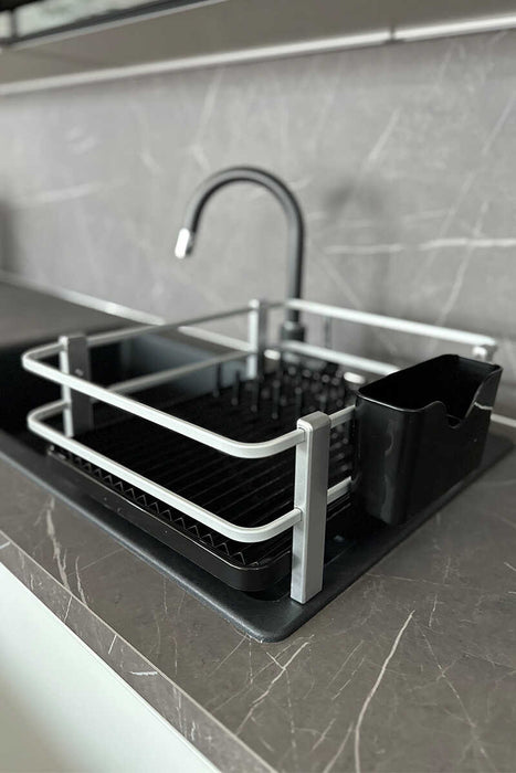 Küchen-Organizer Set 3-teilig – Abtropfgestell, Löffelablage & Schwammhalter, rostfrei, 33×43×15 cm