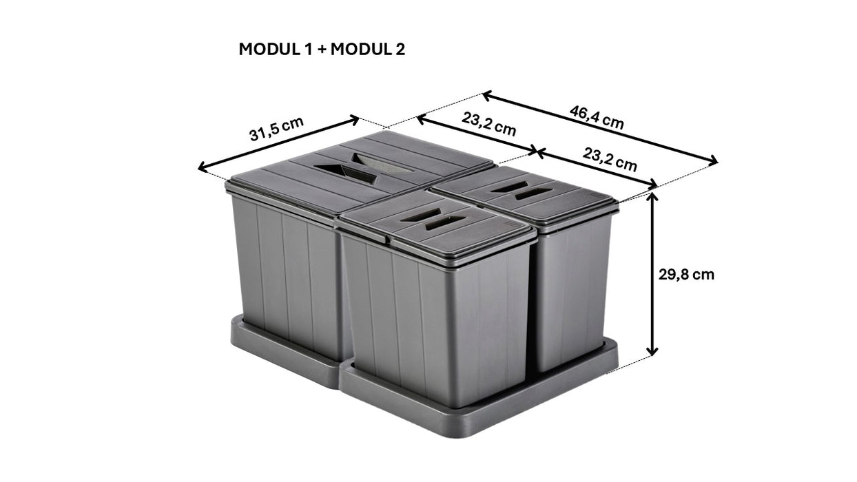 Müllomatic MODUL 1 – modularer Mülleimer für Schubladen, 16 L, 298 mm hoch, Anthrazit