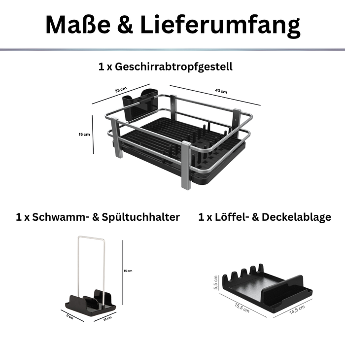 Küchen-Organizer Set 3-teilig – Abtropfgestell, Löffelablage & Schwammhalter, rostfrei, 33×43×15 cm