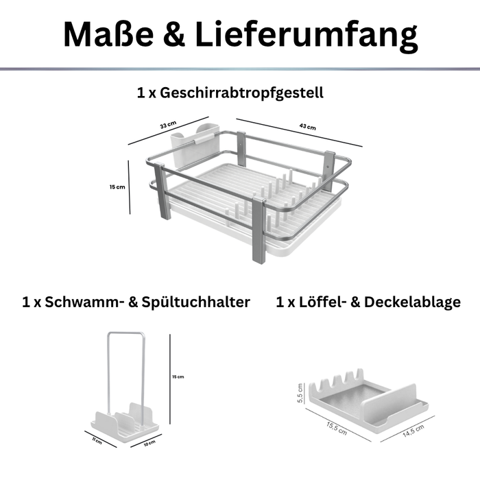 Küchen-Organizer Set 3-teilig – Abtropfgestell, Löffelablage & Schwammhalter, rostfrei, 33×43×15 cm
