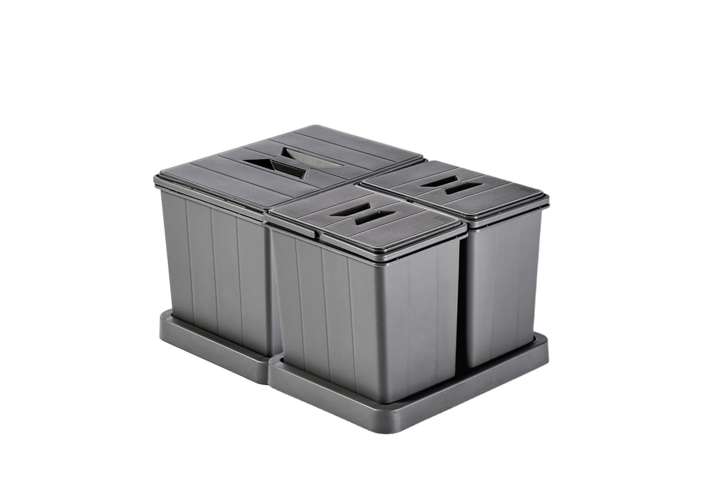Müllomatic MODUL 1 + MODUL 2 Set – Mülltrennung für Schubladen, 1x 16 L + 2x 7,5 L, Anthrazit