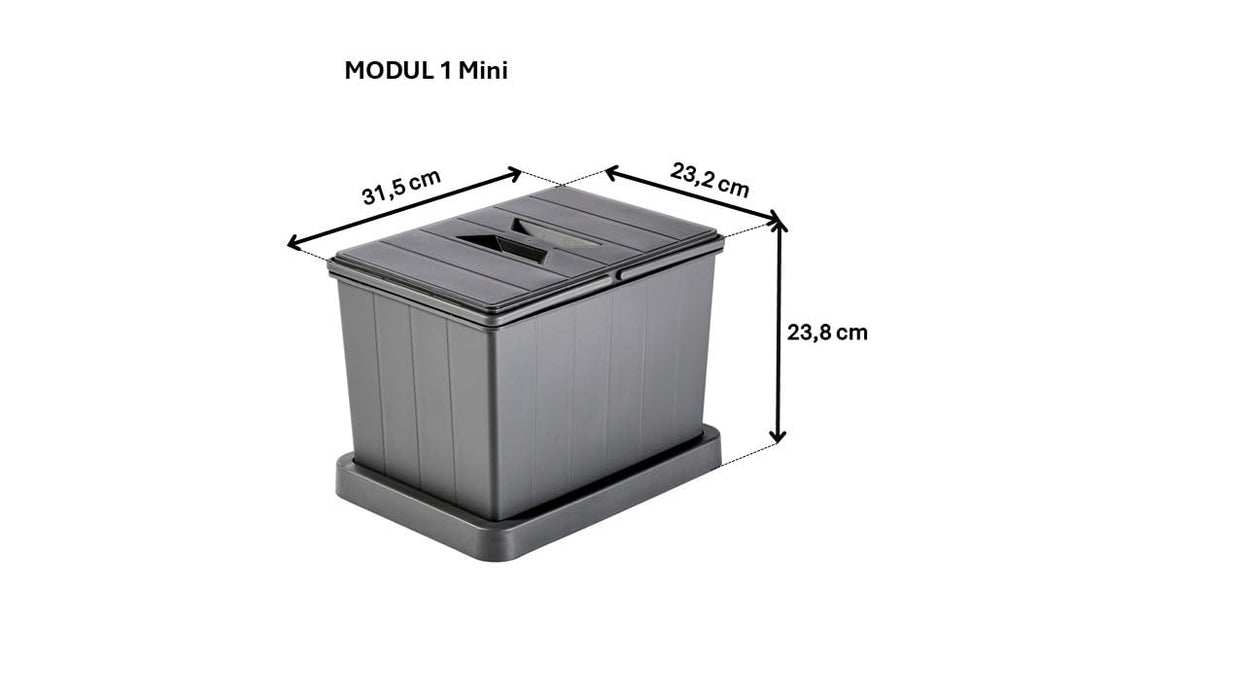 Müllomatic MODUL 1 Mini – modularer Mülleimer für Schubladen, 12 L, 238 mm hoch