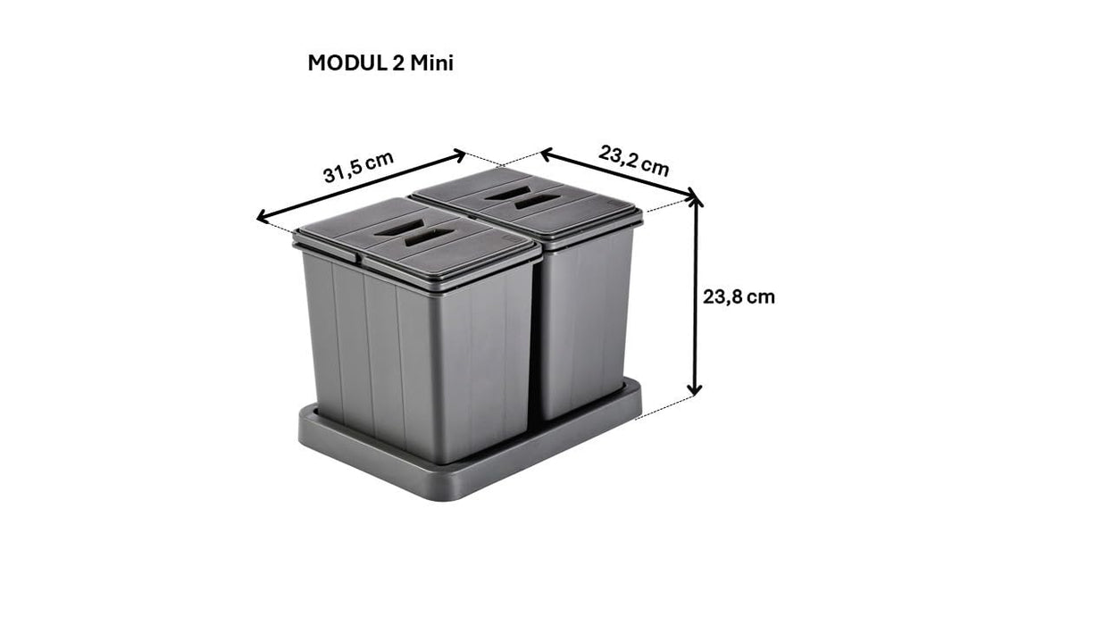 Müllomatic MODUL 2 Mini – Mülltrennsystem für Schubladen, 2x 6 L, 238 mm hoch