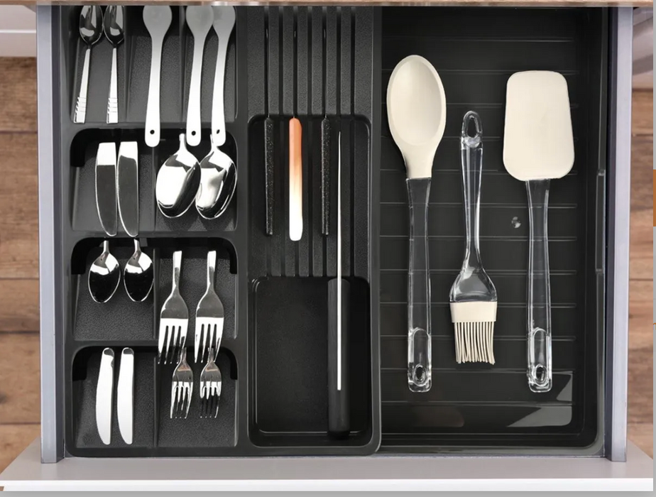 punkto. Besteckkasten ausziehbar 30–50 cm, Anthrazit – flexibler Schubladen-Organizer