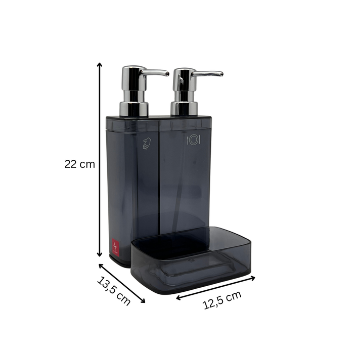 2-in-1 Küchen-Seifenspender mit Schwammhalter – Doppelkammer für Handseife & Spülmittel, 300 + 500 ml