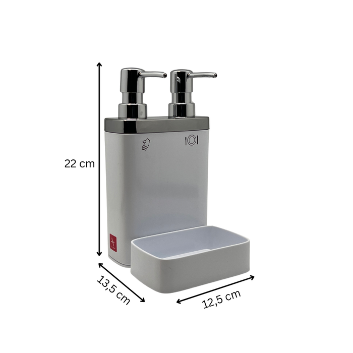 2-in-1 Küchen-Seifenspender mit Schwammhalter – Doppelkammer für Handseife & Spülmittel, 300 + 500 ml