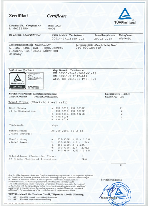 EHR 5019 Badheizkörper 450Watt  TÜV Zertifiziert inkl. Bohrschablone und Mini-Wasserwaage