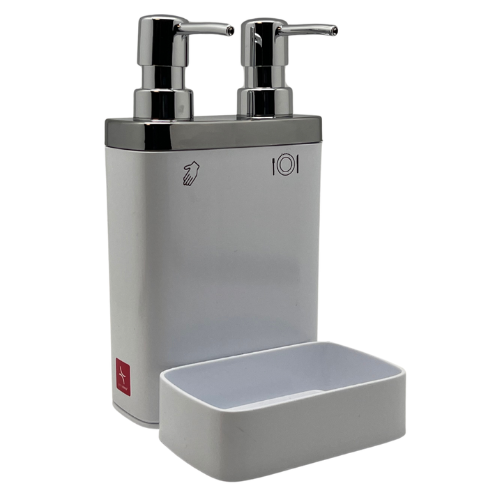 2-in-1 Küchen-Seifenspender mit Schwammhalter – Doppelkammer für Handseife & Spülmittel, 300 + 500 ml