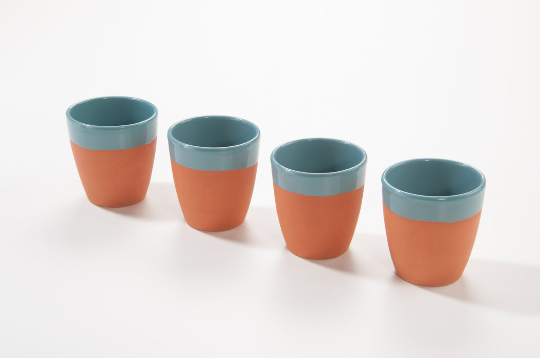 Weinbecher aus Ton-Keramik, Türkis glasiert – 330 ml, 9x9,5 cm, 4er oder 8er Set