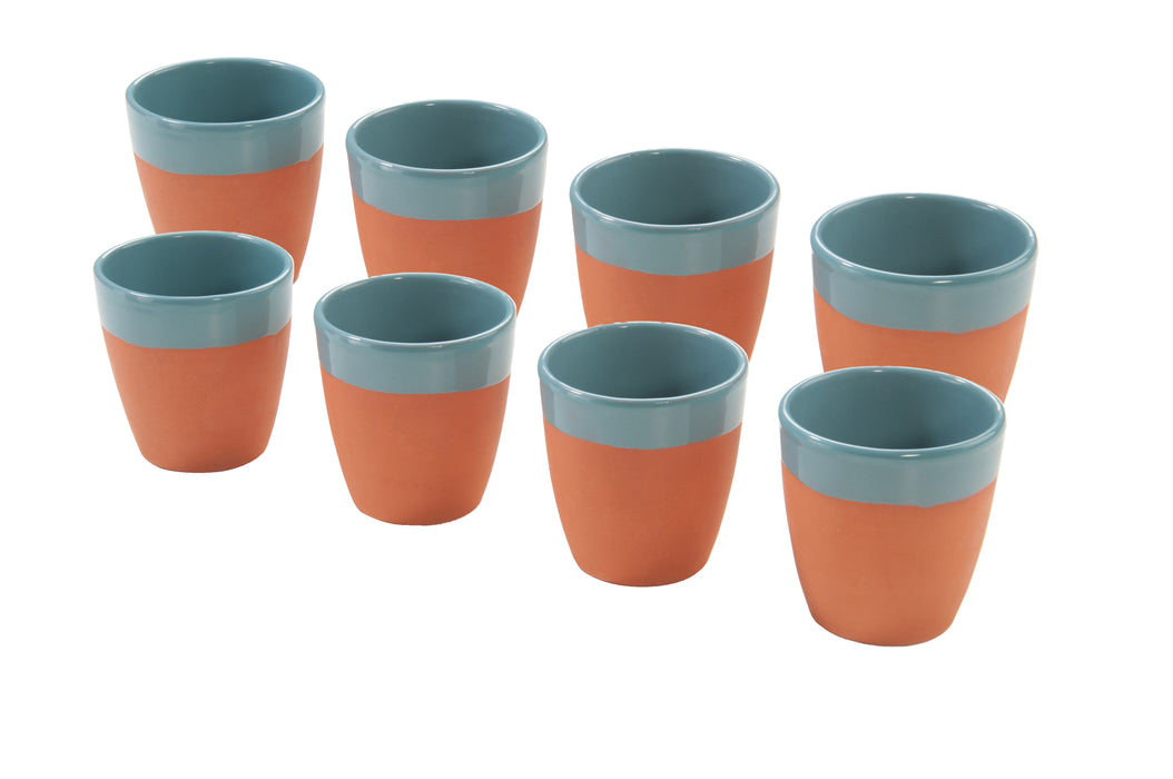 Weinbecher aus Ton-Keramik, Türkis glasiert – 330 ml, 9x9,5 cm, 4er oder 8er Set