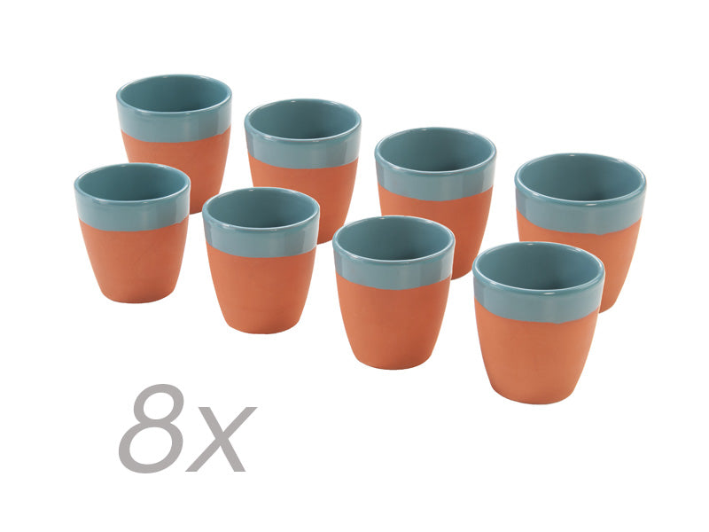 Weinbecher aus Ton-Keramik, Türkis glasiert – 330 ml, 9x9,5 cm, 4er oder 8er Set